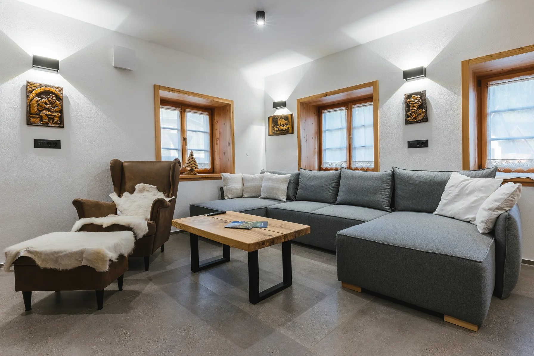 Open-plan living room and kitchen, Alpine House 77, Podkoren