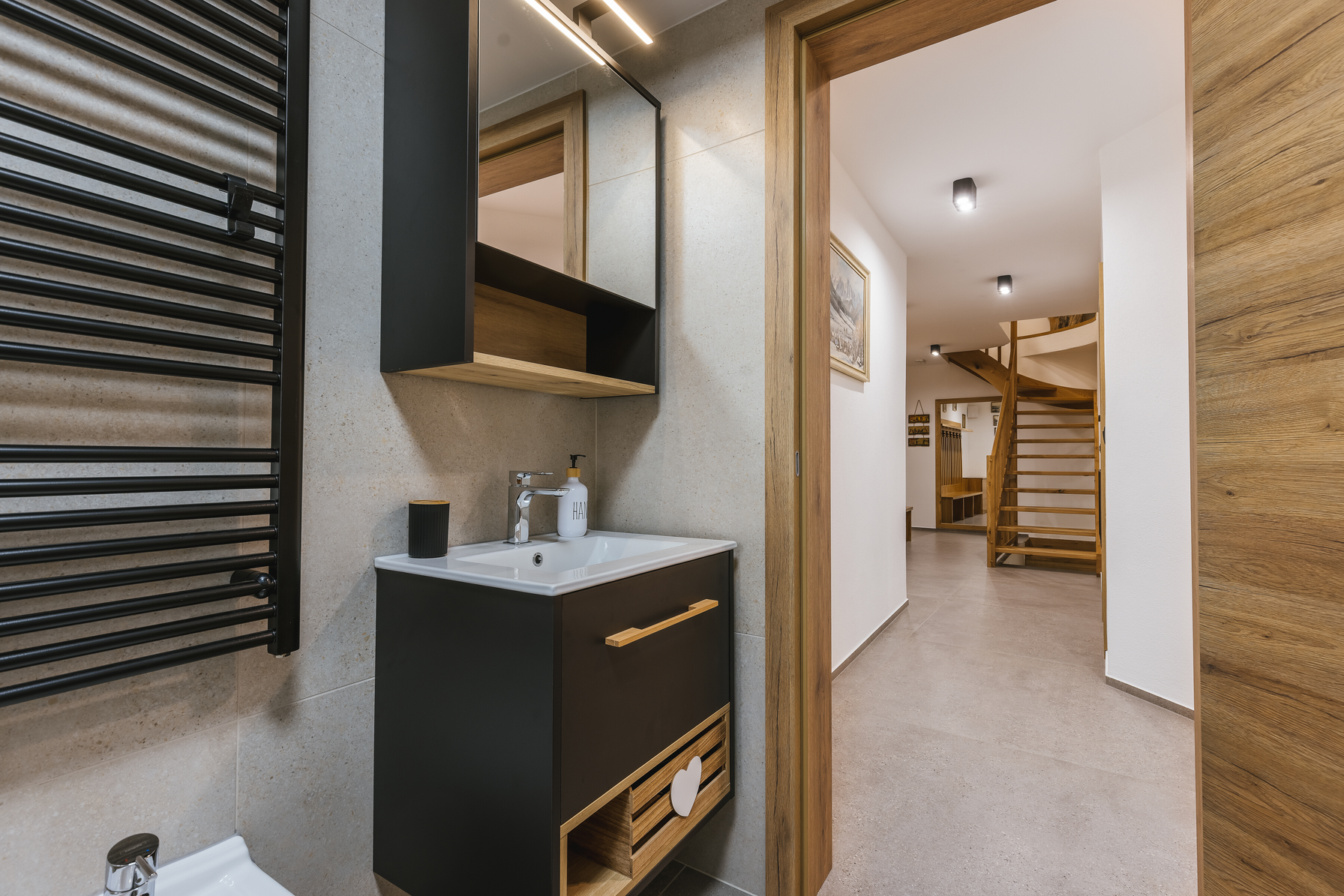 Ground floor bathroom vanity with mirror